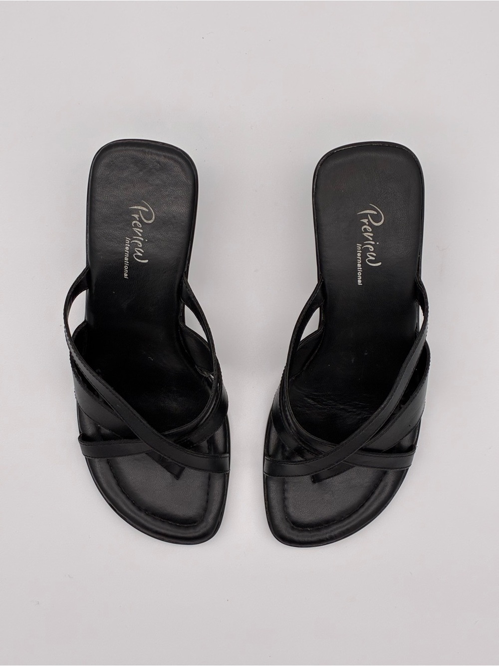 Preview International - Women's Black Leather Strappy Wedge Sandal - Picture 7 of 10